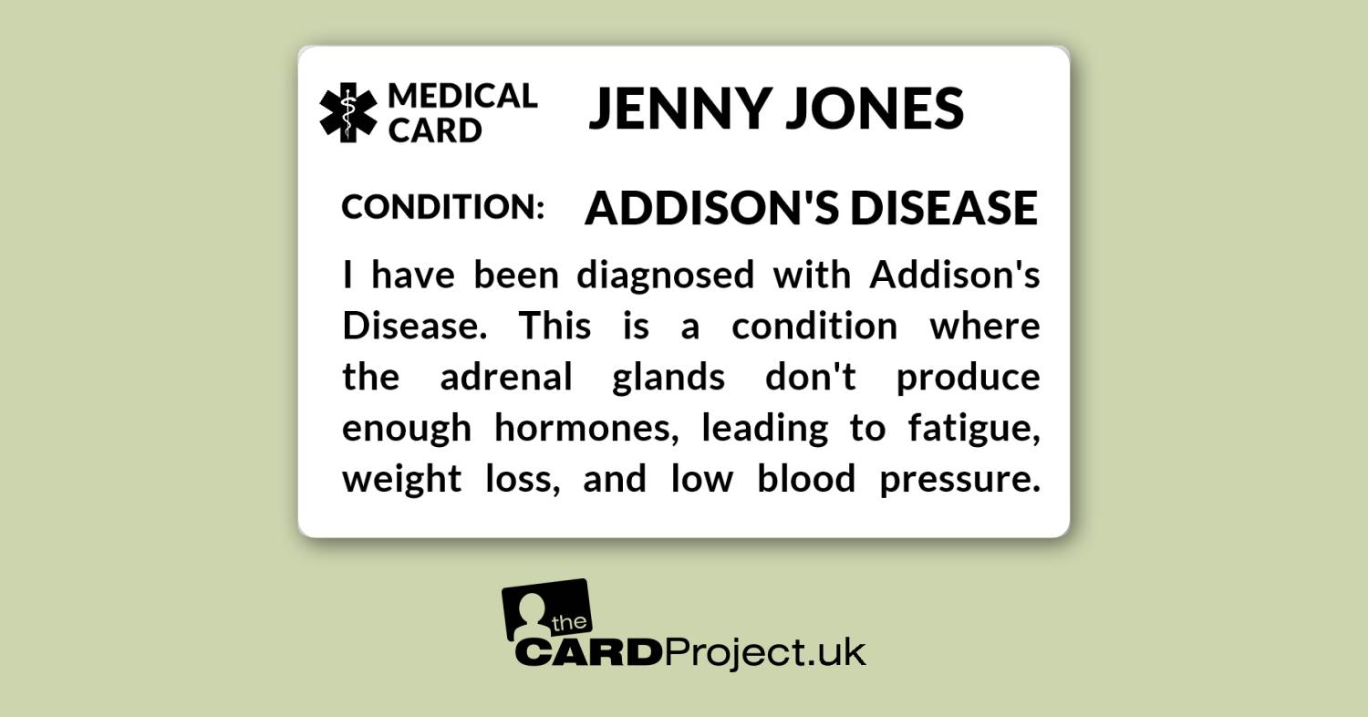 Addison's Disease Medical Mono ID Card (FRONT)